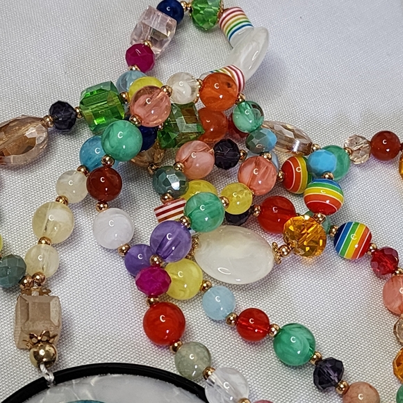 Unique Long Mixed Media Bead Evil Eye  Necklace New - Picture 3 of 9